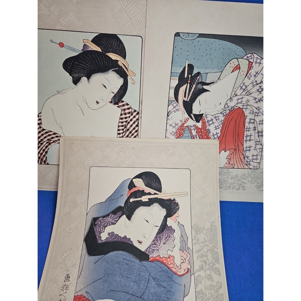 3 Japanese Woodblock Print Ukiyo-e Geisha Kiyocho Shunga Kotondo Utamaro Utagawa